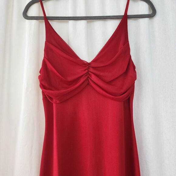 VTG Y2K Maxi Prom Slinky Dress M Red Ruched Neck Evening Long Whimsy Formal Vamp - Picture 10 of 11
